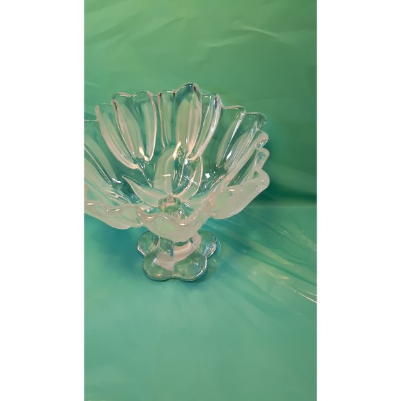 Mikasa Tulip Footed Compote,Satin to Clear, Frosted Candy Dish 7.5" Tall Bowl - Picture 5 of 8